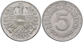 Австрия 5 шиллингов 1952 KM 2879 алюминий 4619-537