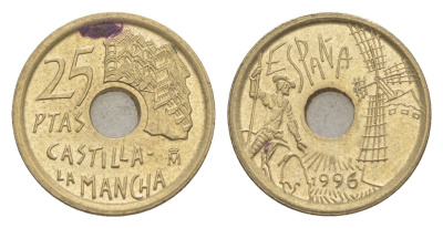 Испания 25 песет 1996 Кастилия - Ла-Манча KM 962 алюминиевая бронза 4623-1269