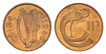 Ирландия 1 пенни 1986 мифологическая птица лира KM 20 бронза UNC 4696-419