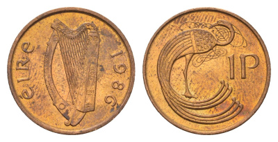 Ирландия 1 пенни 1986 мифологическая птица лира KM 20 бронза UNC 4696-419