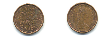 Канада 1 цент 1986 Елизавета II (1952-2022), кленовый лист KM 132 бронза 86-1112