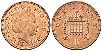 Великобритания 1 пенни 2004 Елизавета II (1952-2022) KM 986, Spink 4710 (B5) сталь плакированная медью 4609-613