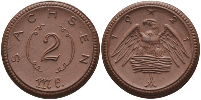 Саксония 2 марки 1921 J. N 56 фарфор 1094-1-31