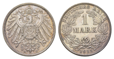 Германия 1 марка 1915 D, Вильгельм II (1888-1918) KM 14, J. 17 серебро aUNC 4626-254