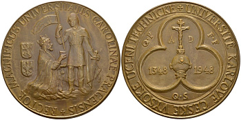 Чехословакия медаль 1948 600 лет Карлову университету в Праге (1348-1948), медальер O.Spaniel, диаметр 71 мм, бронза 3-5-2-15