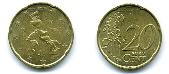 Италия 20 евроцентов 2002 KM 214 нордик 29-1233