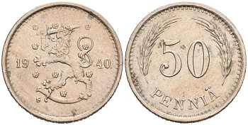 ФИНЛЯНДИЯ 50 ПЕННИ 1940 S KM 26 медно-никель 192-1121