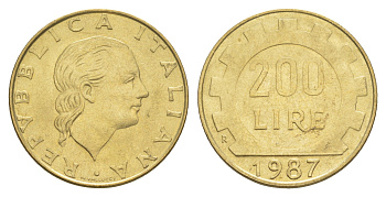 Италия 200 лир 1987 R, шестерня KM 105 алюминиевая бронза 4556-344