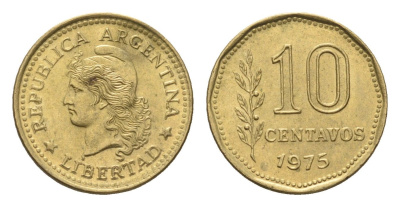 Аргентина 10 сентаво 1975 KM 66 латунь aUNC 4664-558