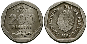 Испания 200 песет 1988 KM 829 медно-никель 4138-1113