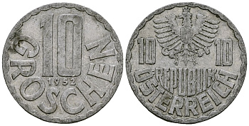 Австрия 10 грошей 1952 KM 2878 алюминий 4135-235