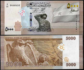 Сирия 5000 фунтов 2021 солдат, флаг, скульптуры Пальмиры Pick 118 b  бумага  UNC (пресс) 446-126-3
