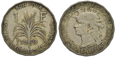 Гваделупа 1 франк 1903 KM 46 медно-никель 272-1325