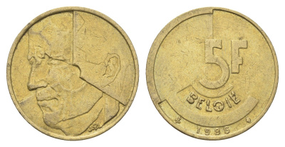 Бельгия 5 франков 1986 Belgie, Бодуэн I (1951-1993) KM 164 медь алюминий никель 4706-236