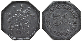 Германия, Айслебен 50 пфеннигов 1918 Саксония-Анхальт, нотгельд цинк 4121-435