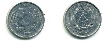 ГДР 5 пфеннигов 1980 A KM 9.2 алюминий 4651-1129