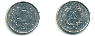 ГДР 5 пфеннигов 1980 A KM 9.2 алюминий 4651-1129