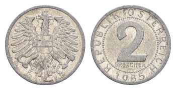 Австрия 2 гроша 1985 KM 2876 алюминий 4564-1118