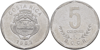 КОСТА-РИКА 5 КОЛОН 1983 сс KM 214.1 нержавеющая сталь 67-952