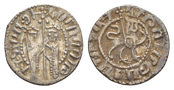 Киликийская Армения трам 1226-1271 Хетум I и царица Забель, держат крест/лев с патриаршим крестом  серебро    1516-314