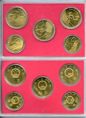 Китай  набор из 5 монет по 1 и 5 юаней 2009-2014 искусство китайской каллиграфии, в пластике латунь   UNC  8-2-04-25