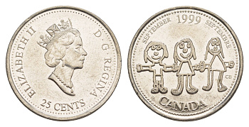 Канада 25 центов 1999 Миллениум - Сентябрь 1999, Мир глазами детей KM 350 никель aUNC 4637-917