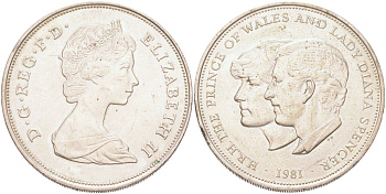 Великобритания 25 пенсов 1981 Королевская свадьба принца Чарльза и леди Дианы, Елизавета II (1952-2022) KM 925, Spink 4229 медно-никель aUNC 4125-124