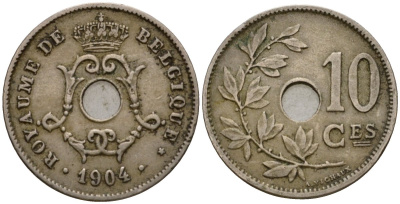 Бельгия 10 сантимов 1904 Belgique KM 52 медно-никель 4543-315