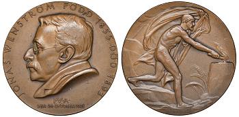 Швеция медаль 1928 Королевская шведская академия инженерных наук (IVA) в память Й. Венстрёма, 45,3 мм, 38,19 гр. Тираж 250 экземпляров бронза 1098-5-31