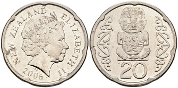 Новая Зеландия 20 центов 2006 Елизавета II (1952-2022), идол Пукаки KM 118а никелированная сталь 4579-1143