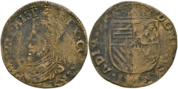 БЕЛЬГИЯ-БРАБАНТ 1 ЛИАРД XVI ВЕК ФИЛИППЕ II (1555-1598) медь 65-846