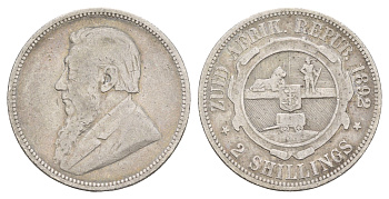 ЮАР 2 шиллинга 1892 ZAR, Трансвааль, Крюгер KM 6 серебро 1518-624