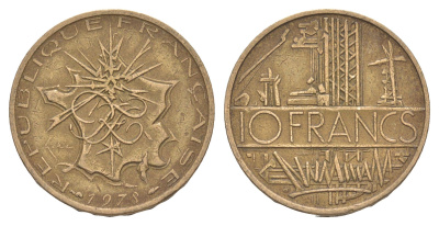 Франция 10 франков 1978 KM 940 медь алюминий никель 4543-723