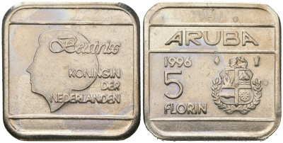 Аруба 5 флоринов 1996 Беатрикс (1980-2013) KM 12 сталь плакированная никелем 4619-433