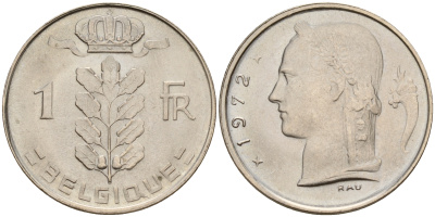 Бельгия 1 франк 1972 Belgique, Бодуэн I (1951-1993) KM 142.1 медно-никель  UNC  4161-1255