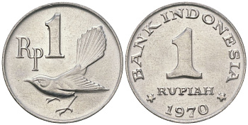 Индонезия 1 рупия 1970 птичка мухоловка KM 20 алюминий UNC 106-554