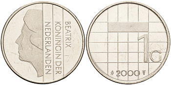 Нидерланды 1 гульден 2000 Беатрикс (1980-2013) KM 205 никель 4143-1215