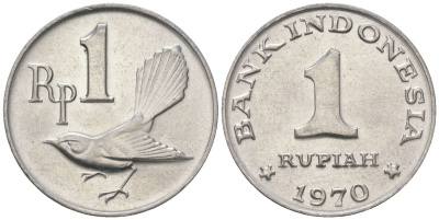 Индонезия 1 рупия 1970 птичка мухоловка KM 20 алюминий UNC 106-554