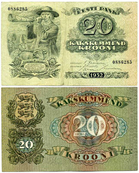 Эстония 20 крон 1932 пастух Pick 64а бумага 6262-15-2-2