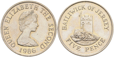 Джерси 5 пенсов 1986 башня Сеймур KM 56.1 медно-никель UNC 4582-257