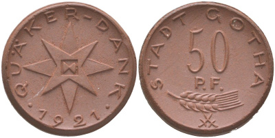 Гота 50 пфеннигов 1921 Men05 9371.5 фарфор UNC 1085-5-44