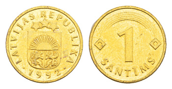Латвия 1 сантим 1992 KM 15 сталь плакированая медью 4115-1032