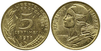 ФРАНЦИЯ 5 САНТИМОВ 1977 ТИП MARIANNE KM 933 медь алюминий никель 39-1242