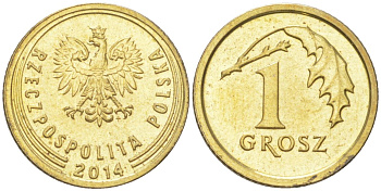 Польша 1 грош 2014 Y 923 сталь плакированная латунью UNC 4614-257