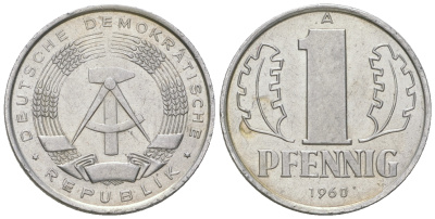 ГДР 1 пфенниг 1960 A KM 8.1 алюминий 4164-632
