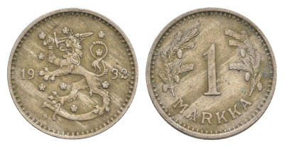 Финляндия 1 марка 1932 KM 30 медно-никель 4647-414