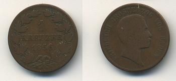 Баден 1 крейцер 1856 Великий Герцог Фридрих I (1856-1907) KM 232 медь 36-913