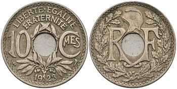 Франция 10 сантимов 1923 KM 866a, Le Franc 138.3 медно-никель 4143-927