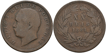 Португалия 20 рейсов 1883 Луиш (Людовик) I (1861-1889) KM 527 бронза 4565-135