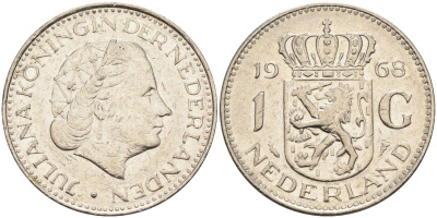 Нидерланды 1 гульден 1968 Юлиана (1949-1980) KM 184а никель 4171-113